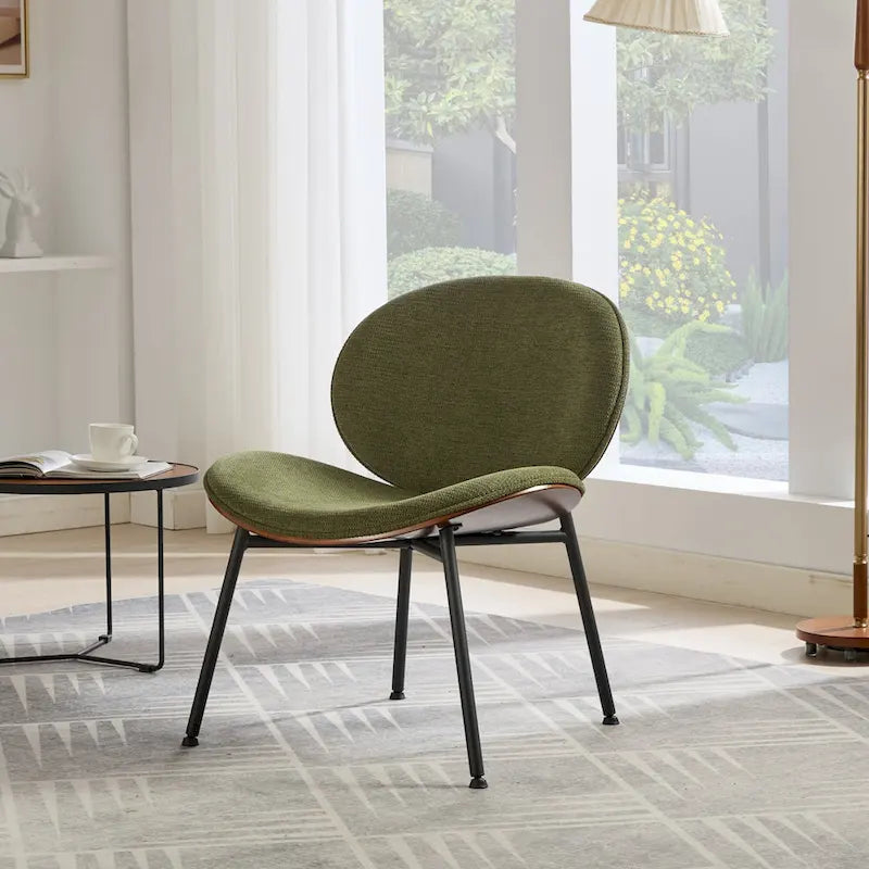 Mid-Century Modern Shell Chair Single Side Chair Tripod Black Leather Lounge Chair in Walnut Finish Comfortable Backrest