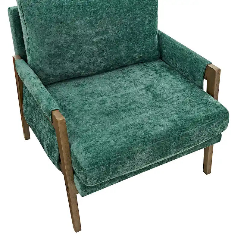 Green 35.4 Velvet Arm Chair with Solid Rubber Wood Frame