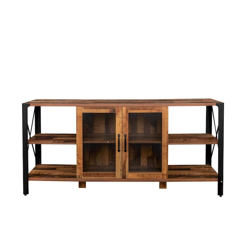 Farmhouse TV Stand 80 Inch Television Stand , Modern Horizontal Wood and Metal Open Bookshelf