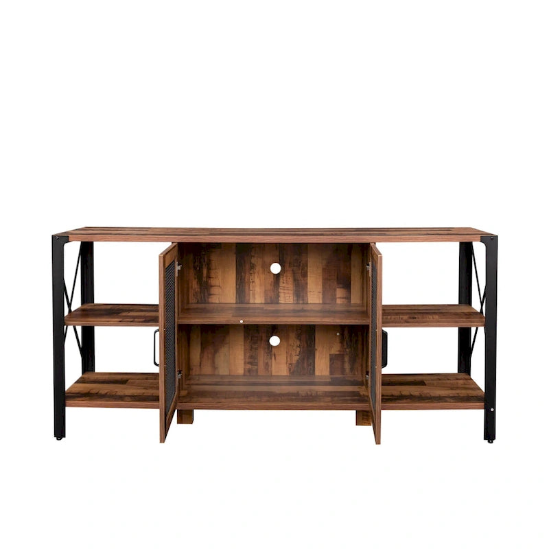 Farmhouse TV Stand 80 Inch Television Stand , Modern Horizontal Wood and Metal Open Bookshelf