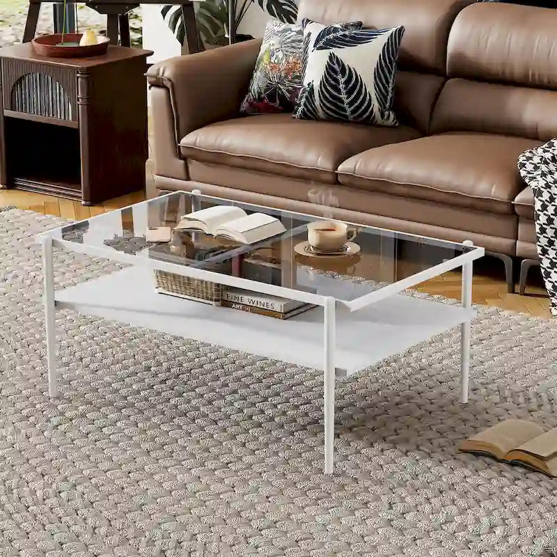 Coffee Table and End tables Set of 3, Tempered Glass Table with MDF layer, Modern Tables for Living Room , Gray Glass