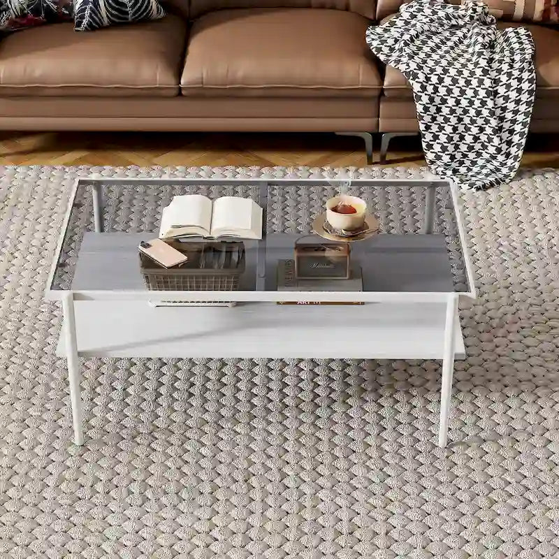Coffee Table and End tables Set of 3, Tempered Glass Table with MDF layer, Modern Tables for Living Room , Gray Glass