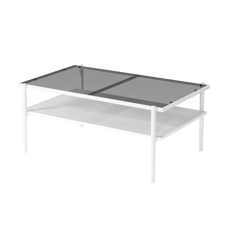 Coffee Table and End tables Set of 3, Tempered Glass Table with MDF layer, Modern Tables for Living Room , Gray Glass