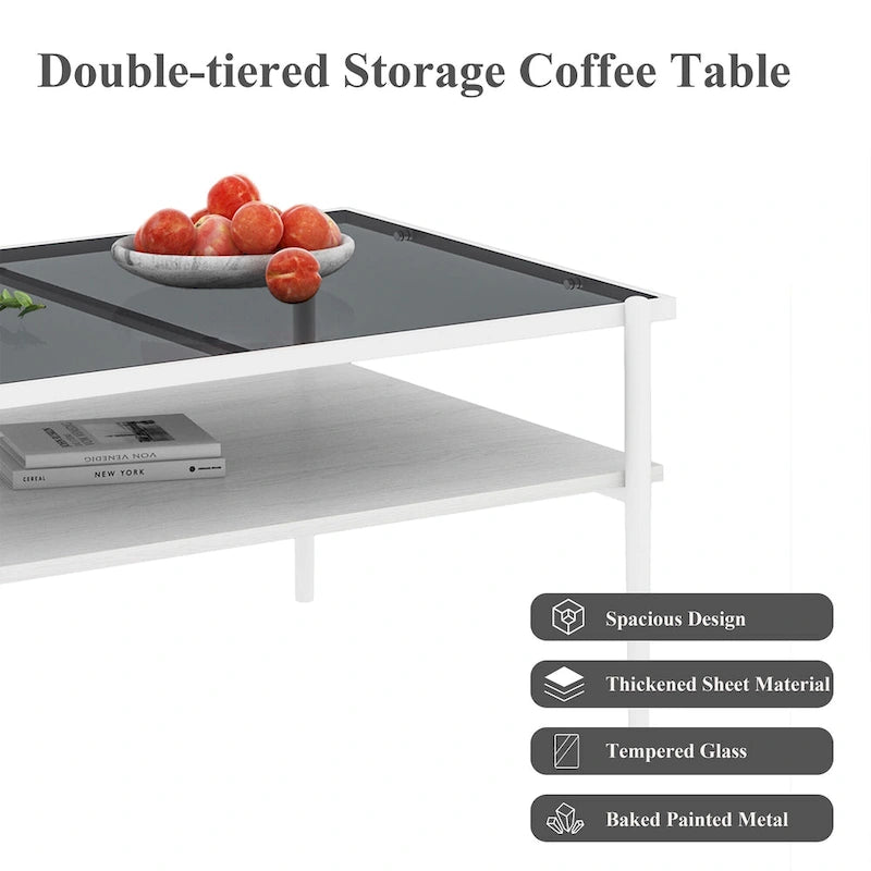 Coffee Table and End tables Set of 3, Tempered Glass Table with MDF layer, Modern Tables for Living Room , Gray Glass