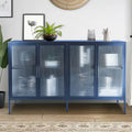 4-Door Tempered Glass Cabinet with 4 Glass Doors Adjustable Shelf and Feet Anti-Tip Dust-free Fluted Glass Kitchen Credenza