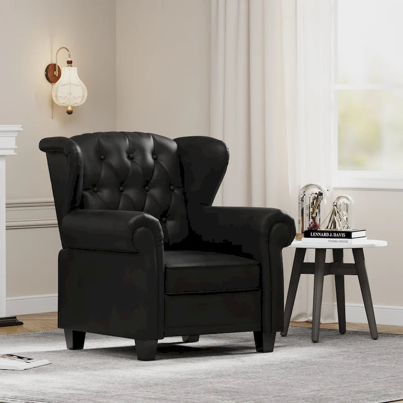 Black 35.04 Adjustable Tufted Arm Chair with Sturdy Legs