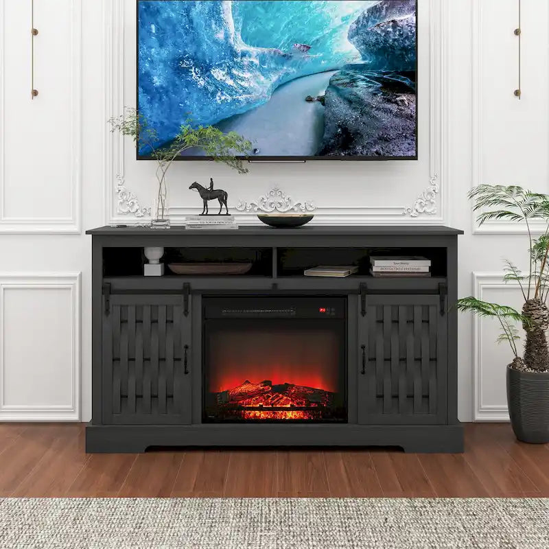 58.03 Fireplace TV Stand with Electric Fireplace and Sliding Barn Doors for TVs Up to 65
