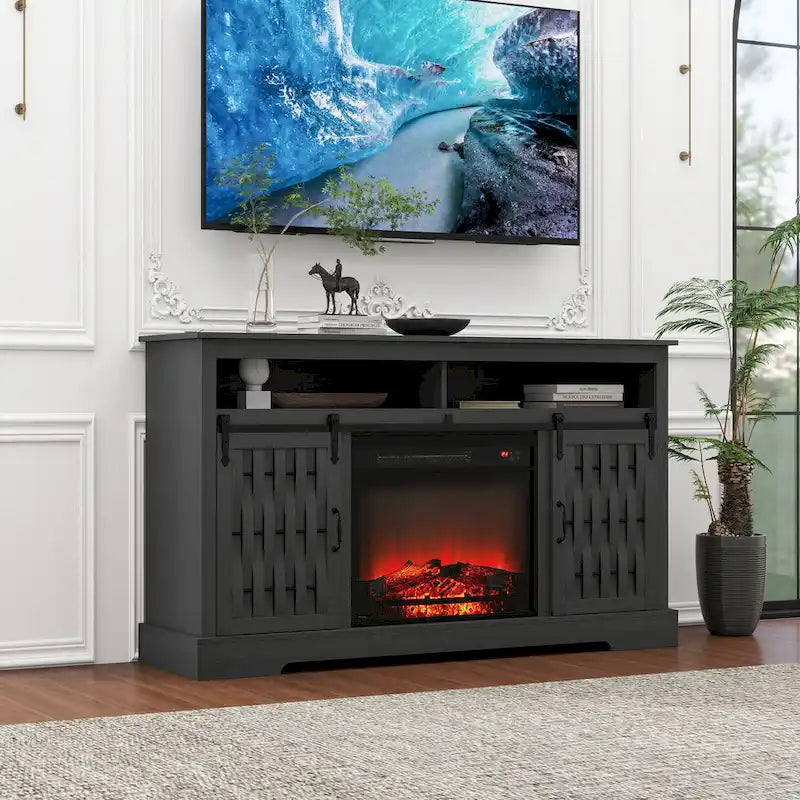 58.03 Fireplace TV Stand with Electric Fireplace and Sliding Barn Doors for TVs Up to 65