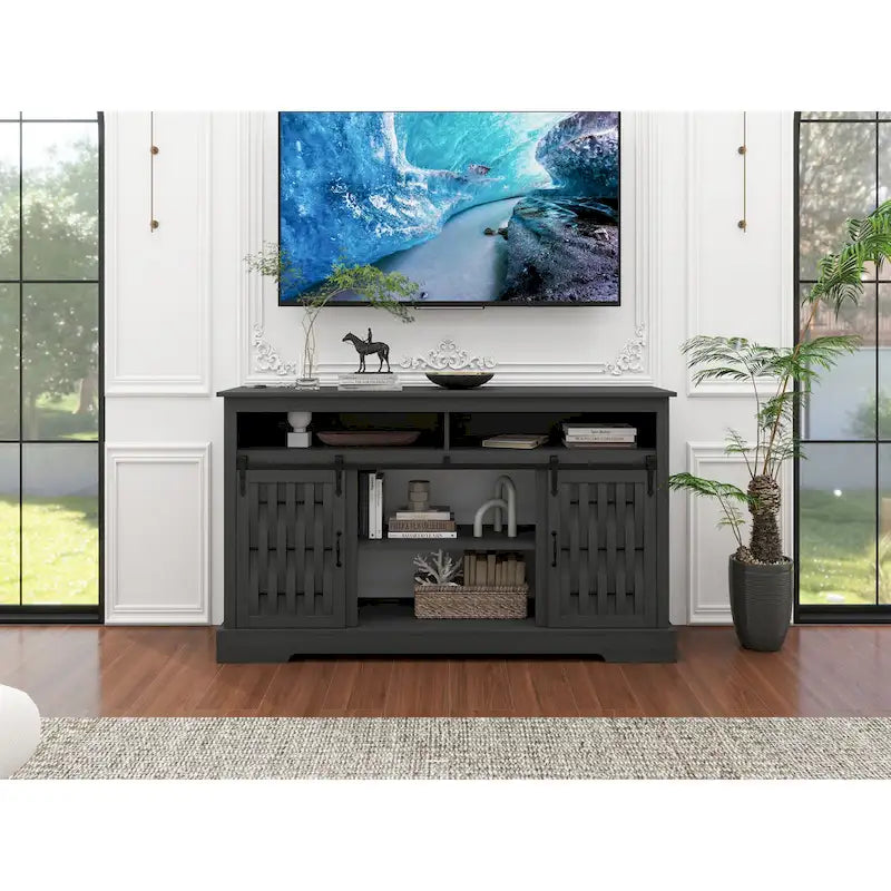 58.03 Fireplace TV Stand with Electric Fireplace and Sliding Barn Doors for TVs Up to 65