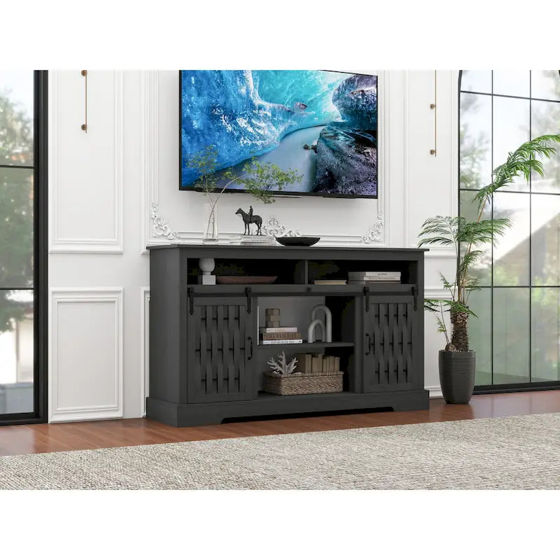 58.03 Fireplace TV Stand with Electric Fireplace and Sliding Barn Doors for TVs Up to 65