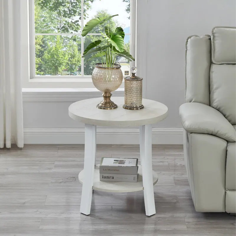 Contemporary Round Wood Shelf End Table for Bedroom or Living Room