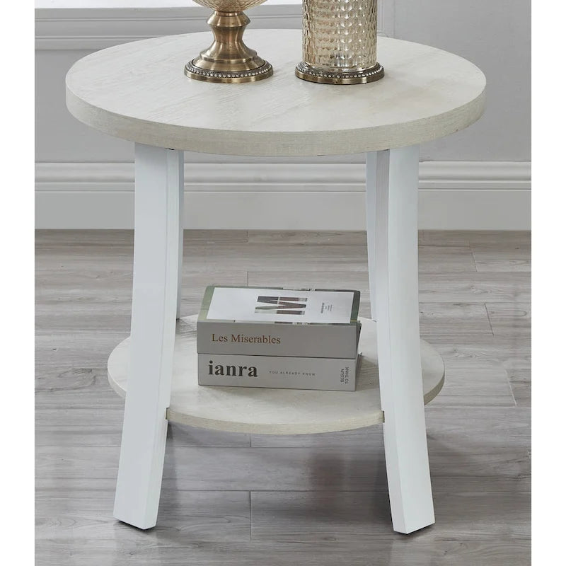 Contemporary Round Wood Shelf End Table for Bedroom or Living Room