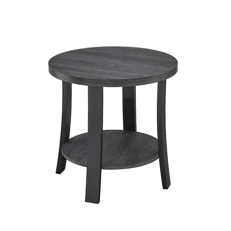 Contemporary Round Wood Shelf End Table for Bedroom or Living Room