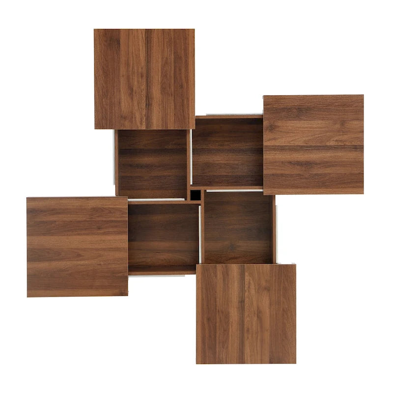Square Marble Veneer Coffee Table Sliding Top with Storage in Walnut 39.4