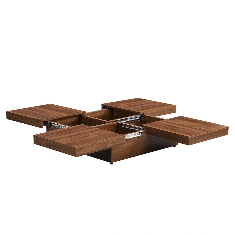Square Marble Veneer Coffee Table Sliding Top with Storage in Walnut 39.4