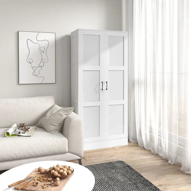 71 Tall Storage Cabinet with Movable Storage Shelves, Modern Style Pantry Cupboard Cabinet with Soft Close Doors, White