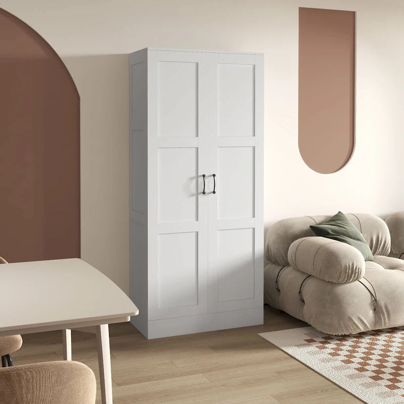 71 Tall Storage Cabinet with Movable Storage Shelves, Modern Style Pantry Cupboard Cabinet with Soft Close Doors, White