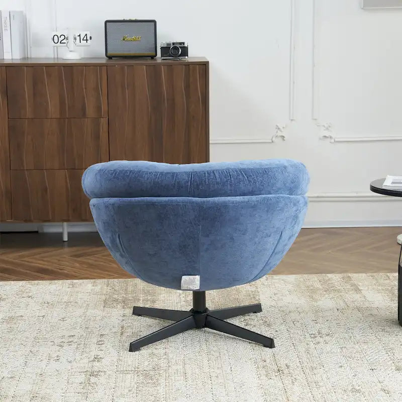 Chenille Upholstered 360 Swivel Club Chair/Accent Chair with Removable Cushion, Round Office Chair with Black Metal Base