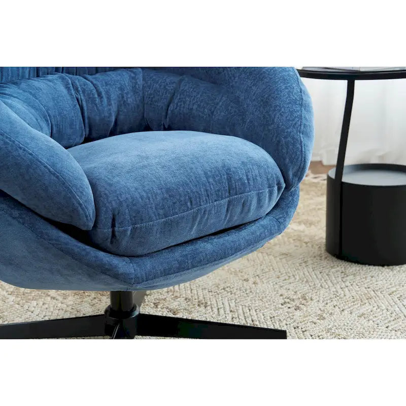 Chenille Upholstered 360 Swivel Club Chair/Accent Chair with Removable Cushion, Round Office Chair with Black Metal Base
