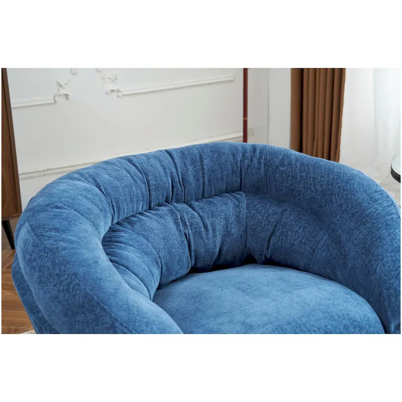 Chenille Upholstered 360 Swivel Club Chair/Accent Chair with Removable Cushion, Round Office Chair with Black Metal Base