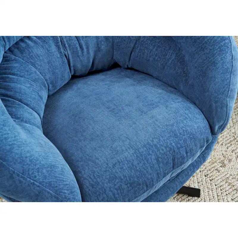 Chenille Upholstered 360 Swivel Club Chair/Accent Chair with Removable Cushion, Round Office Chair with Black Metal Base