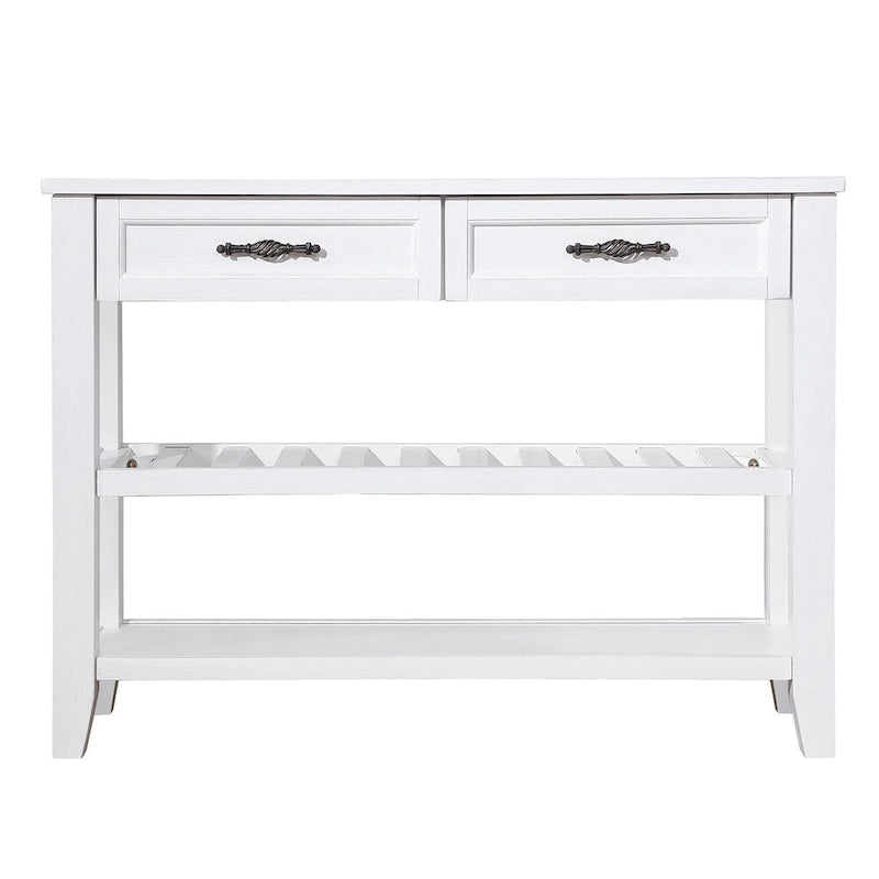 42 Wood Sofa Table with 2 Storage Drawers and 2 Tiers Shelves