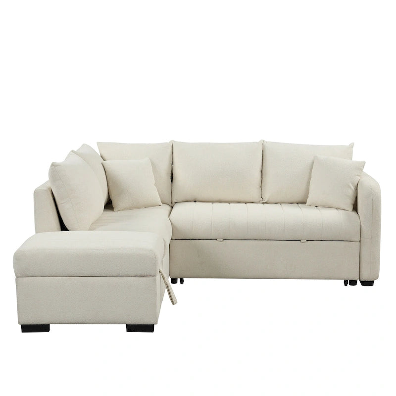 L-shaped Sectional Pull Out Sofa Bed Sleeper Sofa with Two USB Ports, Two Power Sockets