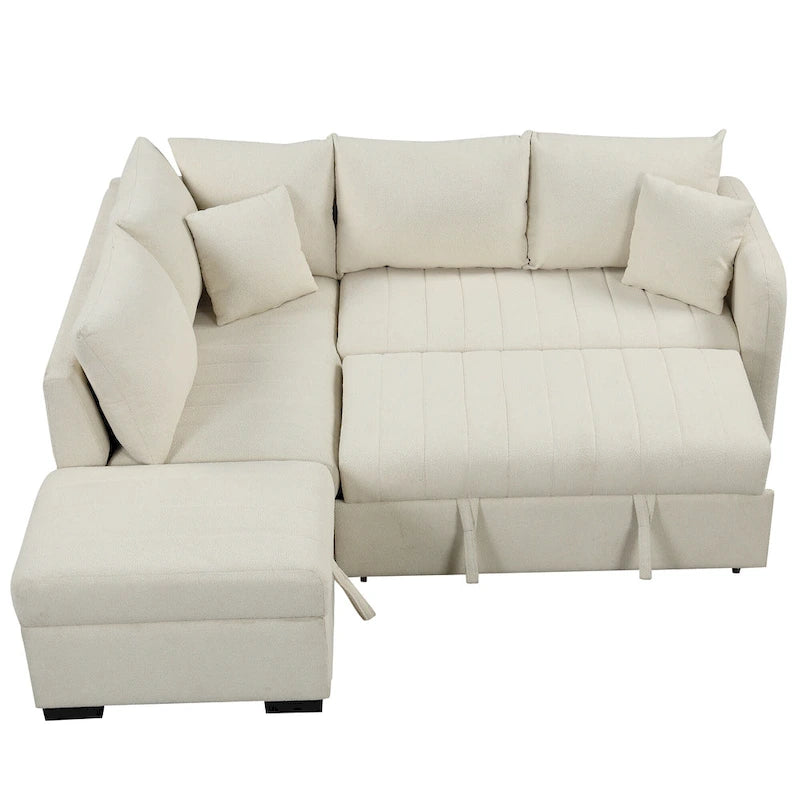 L-shaped Sectional Pull Out Sofa Bed Sleeper Sofa with Two USB Ports, Two Power Sockets