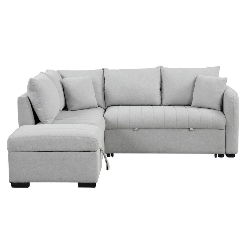 L-shaped Sectional Pull Out Sofa Bed Sleeper Sofa with Two USB Ports, Two Power Sockets