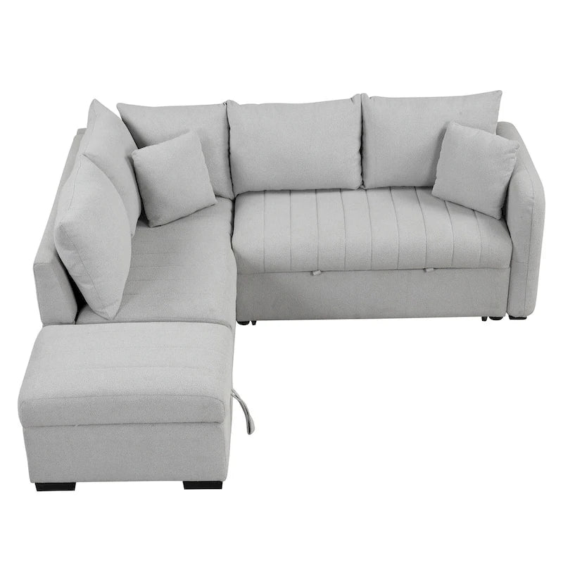 L-shaped Sectional Pull Out Sofa Bed Sleeper Sofa with Two USB Ports, Two Power Sockets