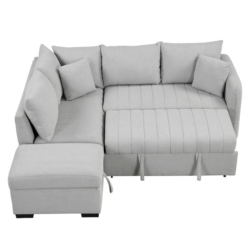 L-shaped Sectional Pull Out Sofa Bed Sleeper Sofa with Two USB Ports, Two Power Sockets