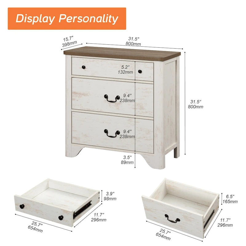 WAMPAT Farmhouse TV Stand For Tvs, Wood Entertainment Center With 3 Drawers, TV Console With Large Storage For Living Room
