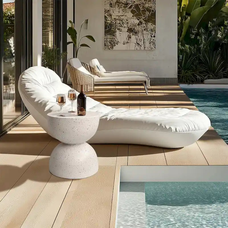 Lightweight Concrete Side Table with Speckled Design End Table Indoor Outdoor