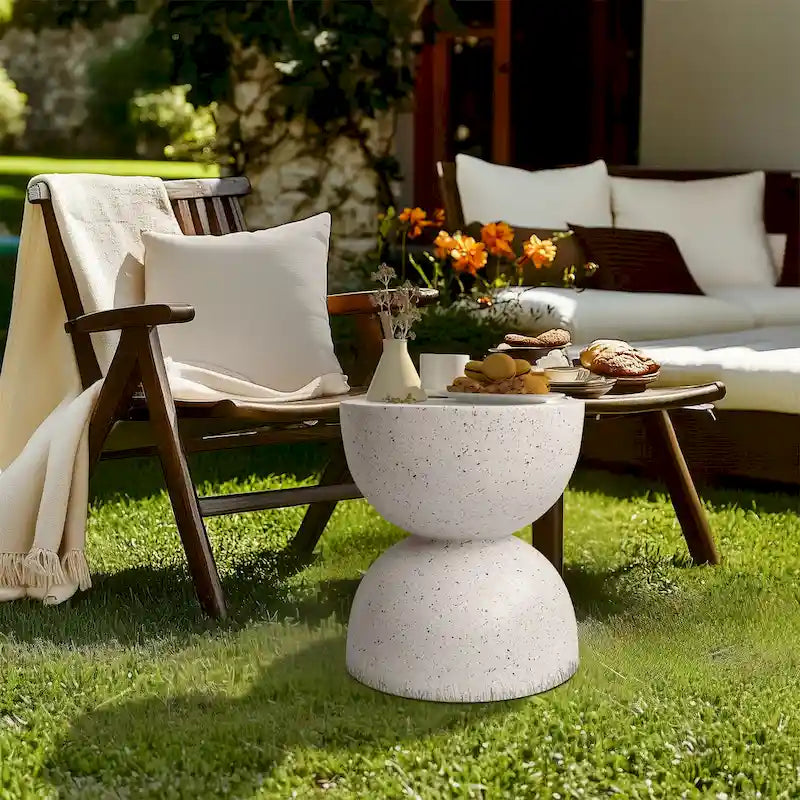 Lightweight Concrete Side Table with Speckled Design End Table Indoor Outdoor