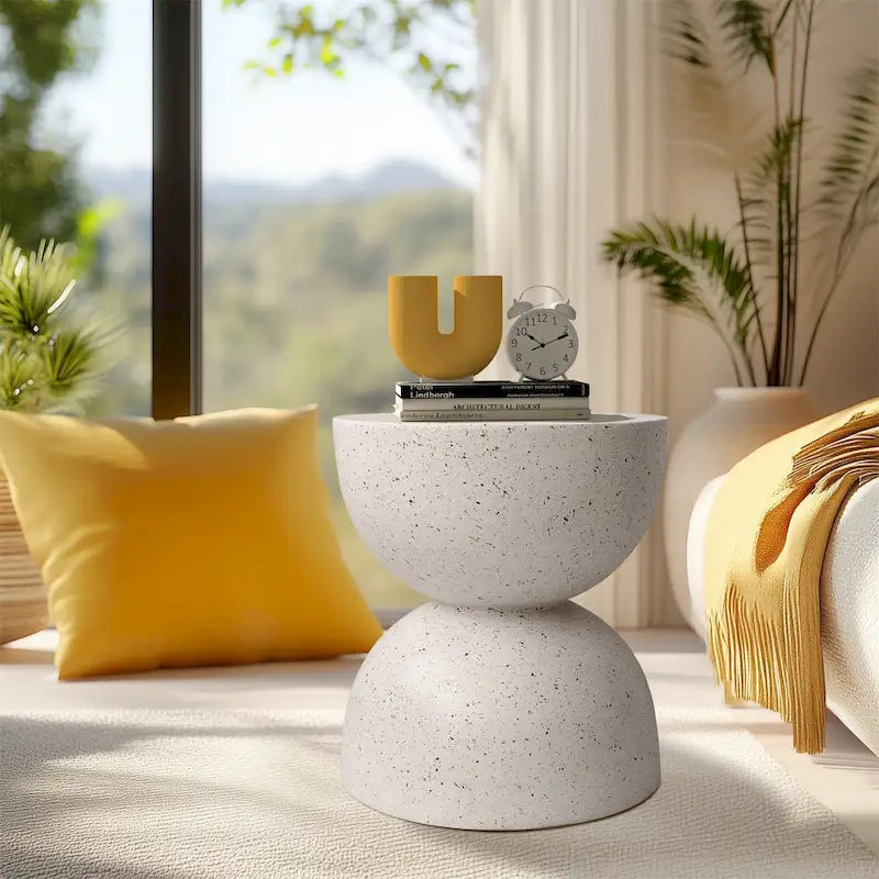 Lightweight Concrete Side Table with Speckled Design End Table Indoor Outdoor