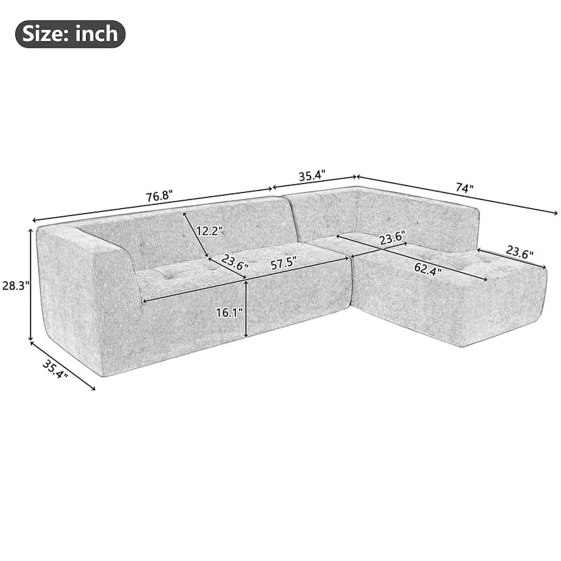 L-Shaped Modular Modular Combination Living Room Sofa Set Modern Minimalist Sofa, Upholstered Deep Seat Couches