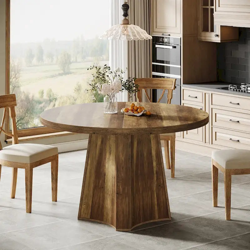 47 Industrial Round Dining Table with Pedestal for 4-6 People