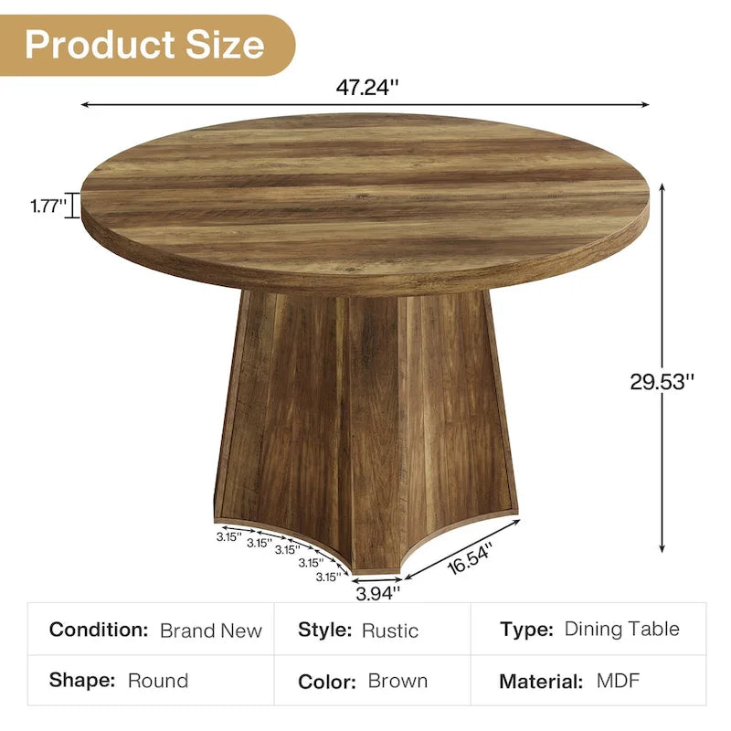 47 Industrial Round Dining Table with Pedestal for 4-6 People