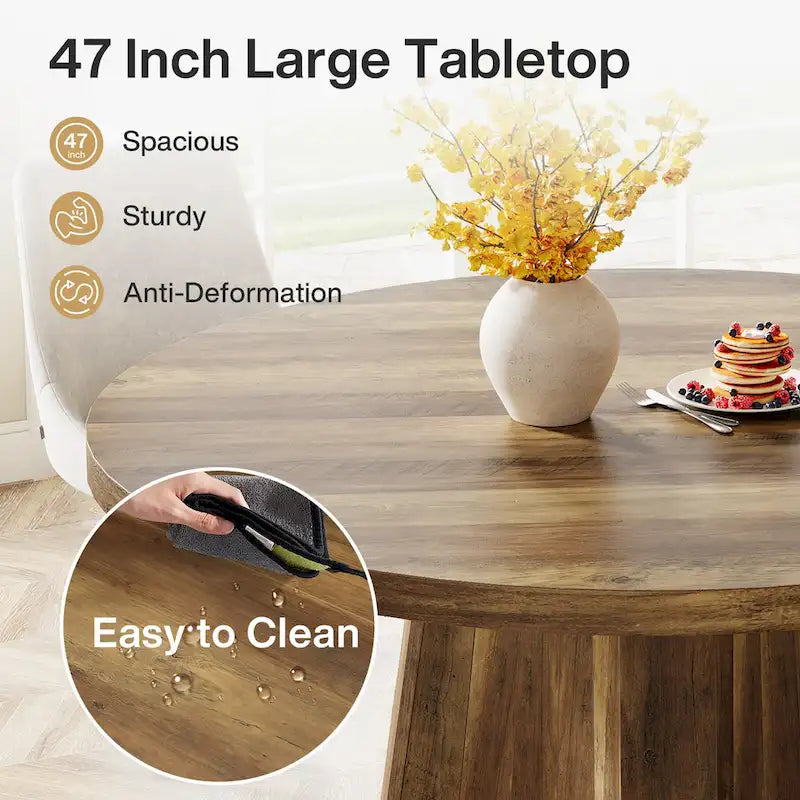 47 Industrial Round Dining Table with Pedestal for 4-6 People