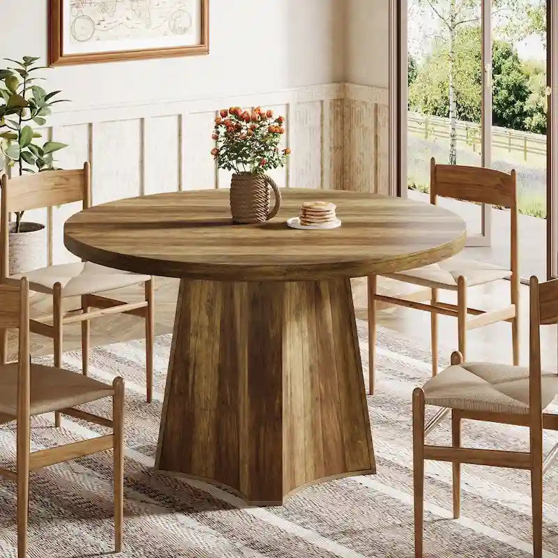 47 Industrial Round Dining Table with Pedestal for 4-6 People
