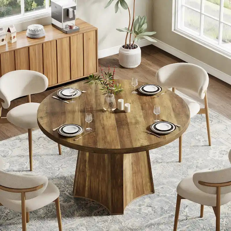 47 Industrial Round Dining Table with Pedestal for 4-6 People