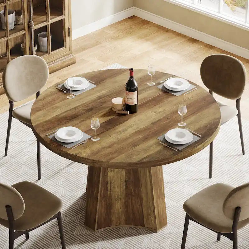 47 Industrial Round Dining Table with Pedestal for 4-6 People