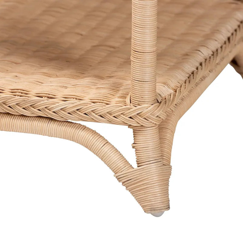 Oxford Braided Natural Rattan End Table with Shelf - Boho Table with Loop Detailing, Coastal Style for Living Room or Bedroom