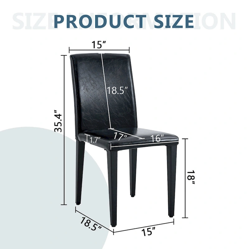 Leather Dining Chair Set of 2 High Back Armless Side Chair Soft Cushion Chair with Metal Legs for Living Room Kitchen