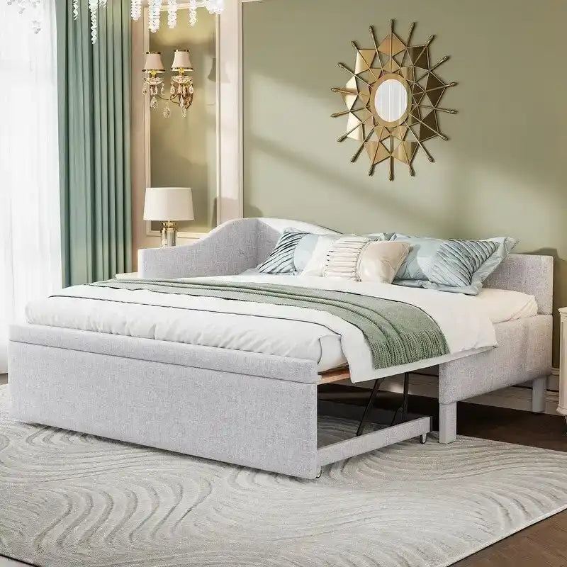 Twin-Size L-Shaped Upholstered Daybed With Pop-Up Trundle