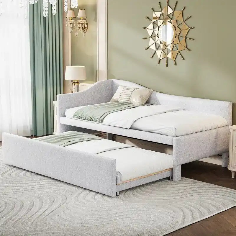 Twin-Size L-Shaped Upholstered Daybed With Pop-Up Trundle