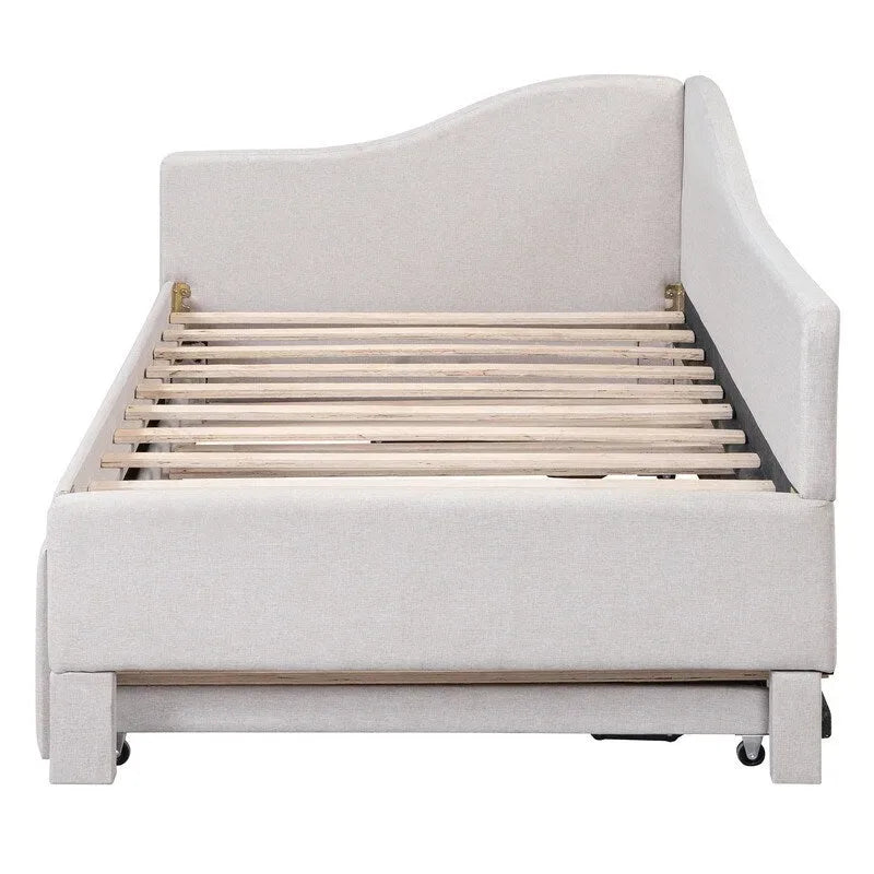 Twin-Size L-Shaped Upholstered Daybed With Pop-Up Trundle