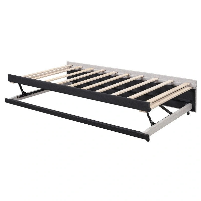 Twin-Size L-Shaped Upholstered Daybed With Pop-Up Trundle