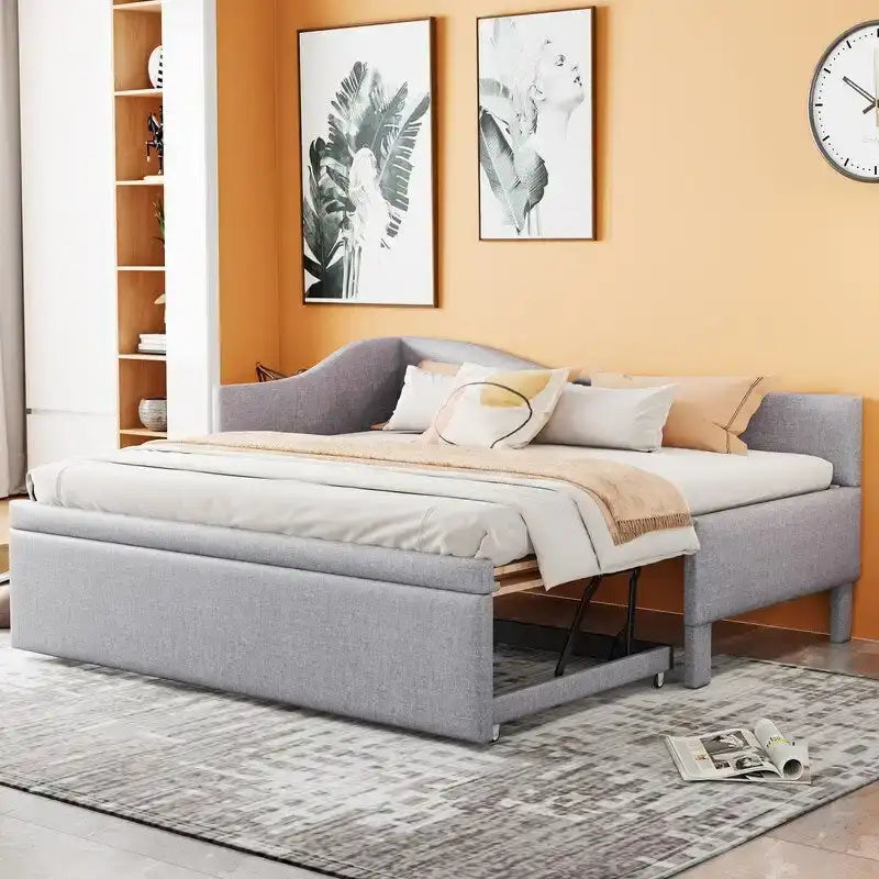 Twin-Size L-Shaped Upholstered Daybed With Pop-Up Trundle