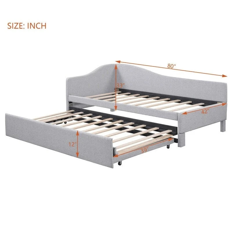 Twin-Size L-Shaped Upholstered Daybed With Pop-Up Trundle